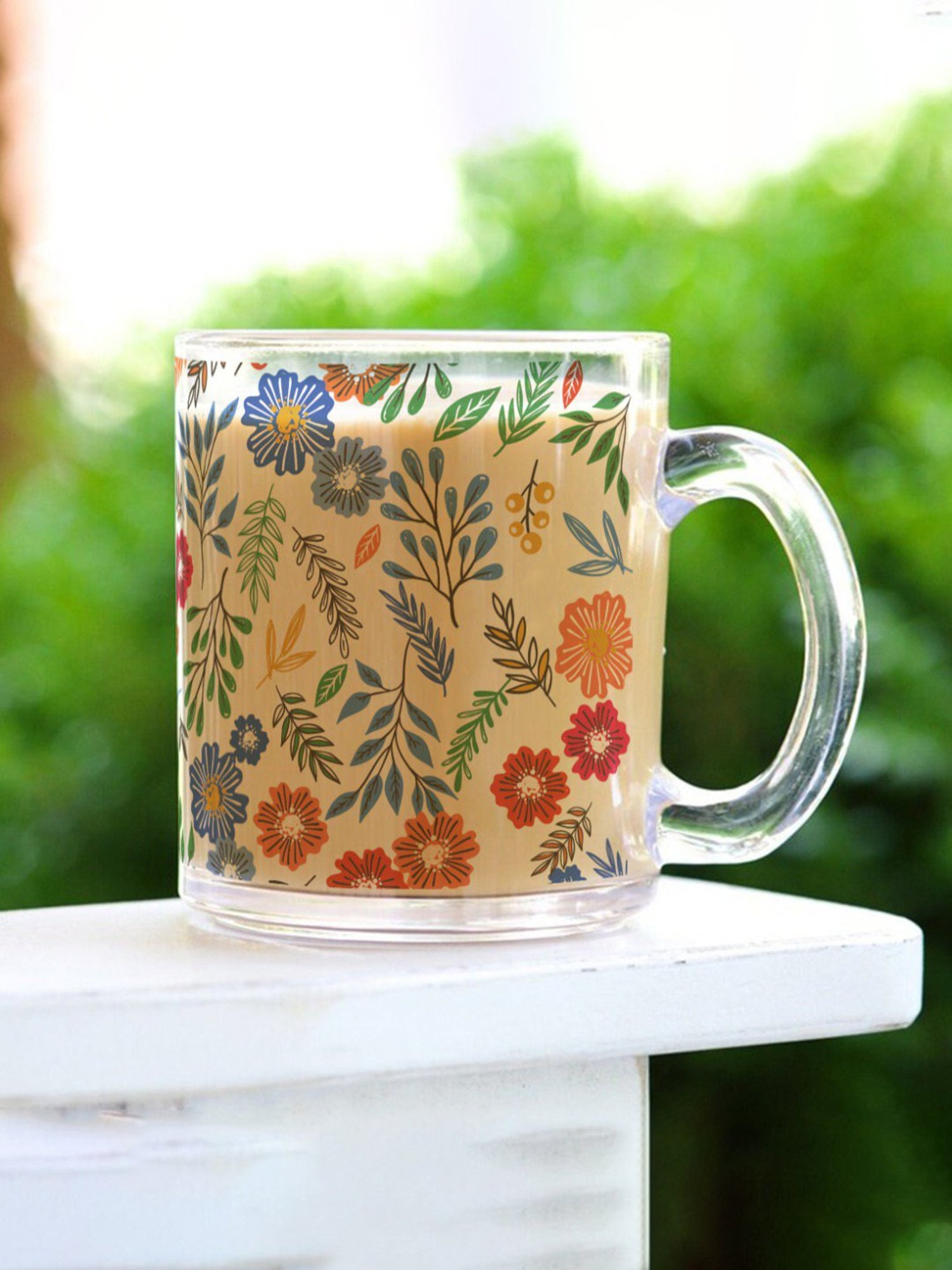 Gathari Floral Transparent Glass Coffee Mug