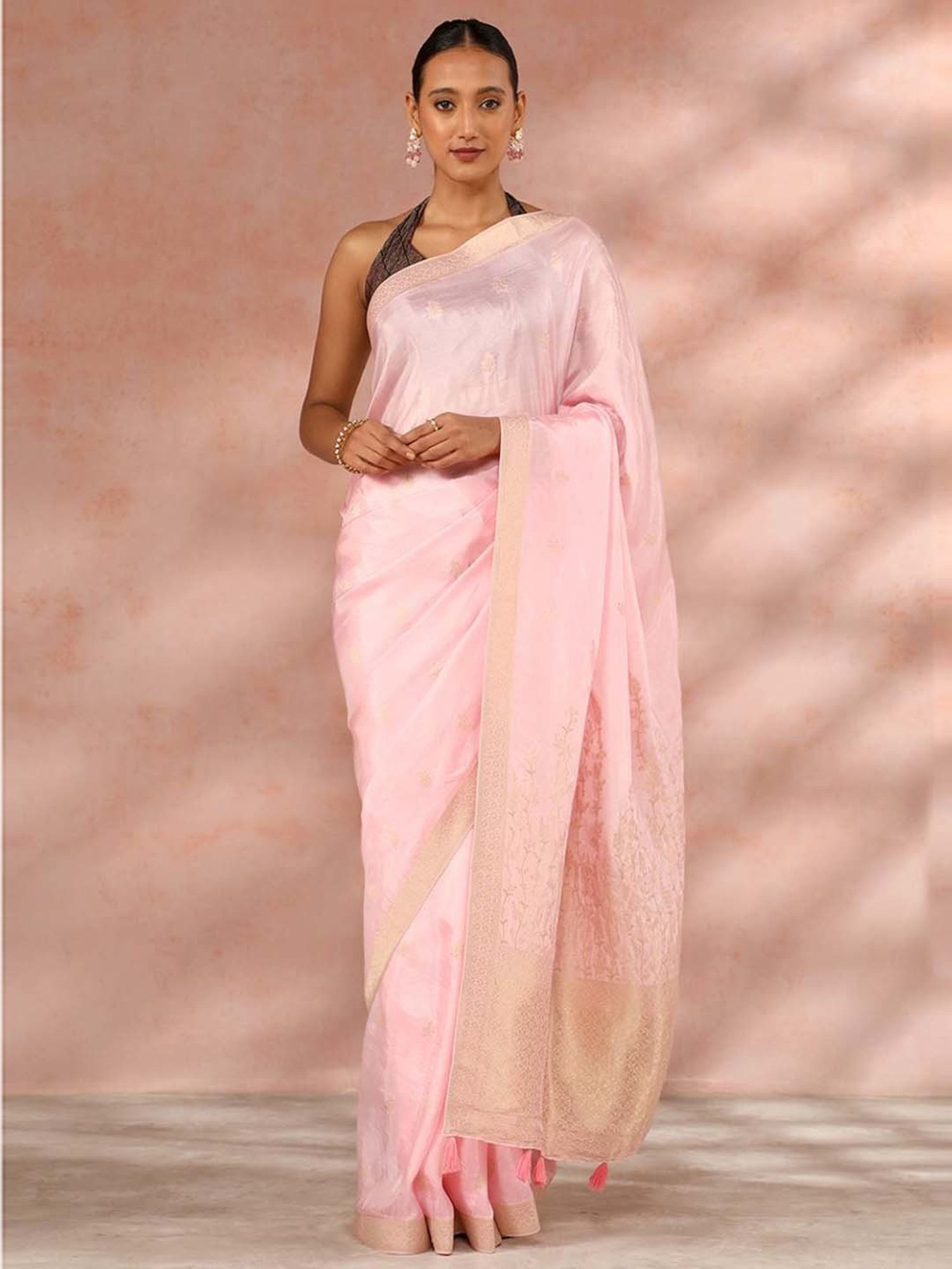 Taneira Pink Woven Saree Without Blouse