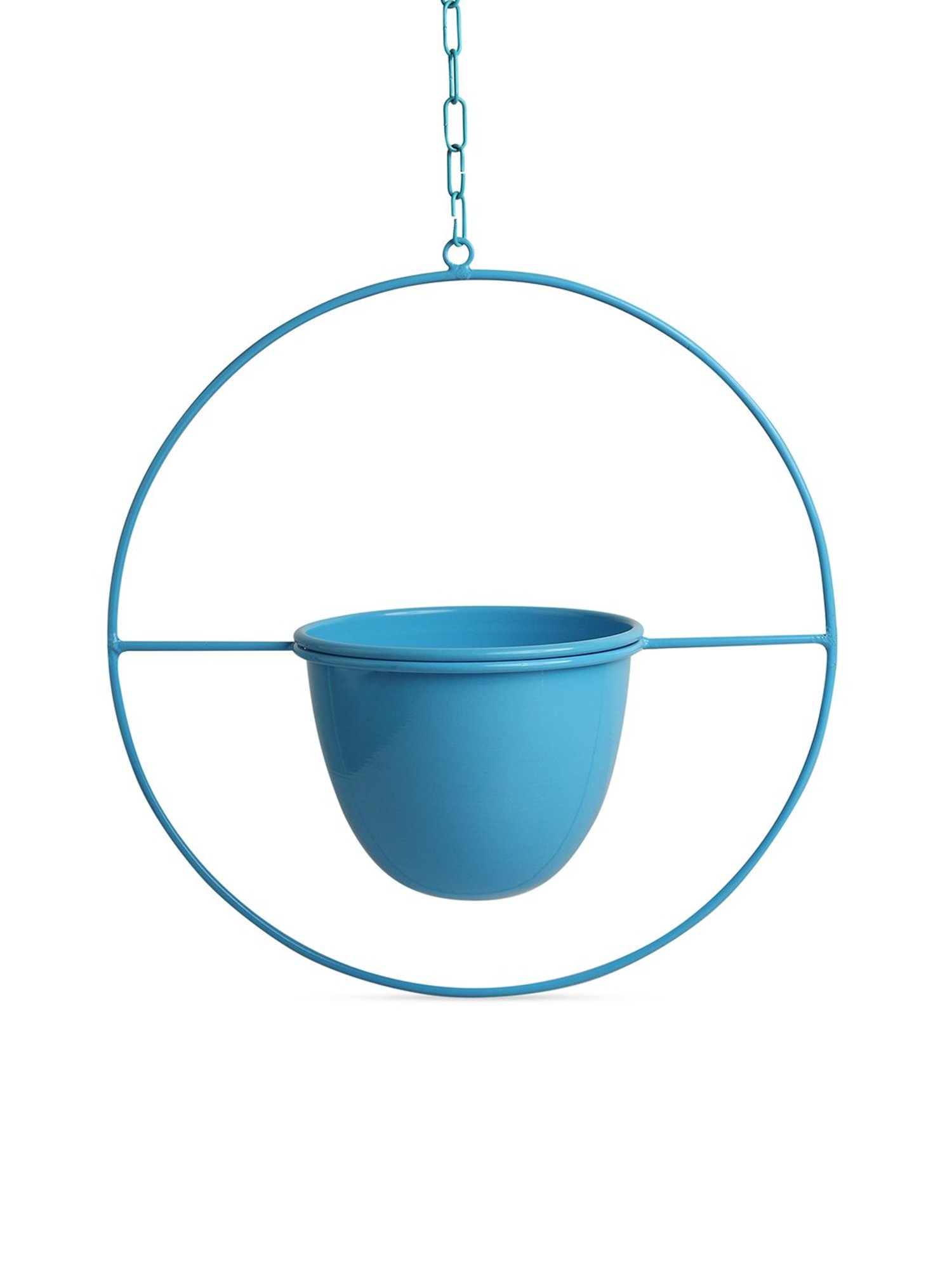 ExclusiveLane Blue Bliss Sky Blue Iron Hanging Planter Pot With Holder