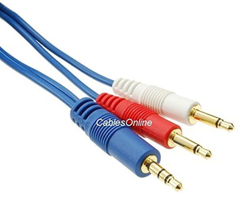 1ft CablesOnline 3.5mm Stereo Male to Dual (Rd/Wh) Mono 3.5mm Blue Audio Breakout Cable, AM-601C