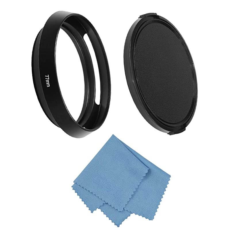 Camera Standard Hollow Vented Metal Lens Hood with Cleaning Cloth and Lens Cap Compatible with LeicaFujiNikonCanonSamsung Standard Thread Lens
