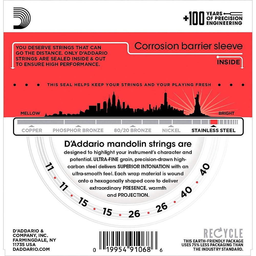 D'Addario EJS74 Stainless Steel Medium Mandolin Strings (11-40)