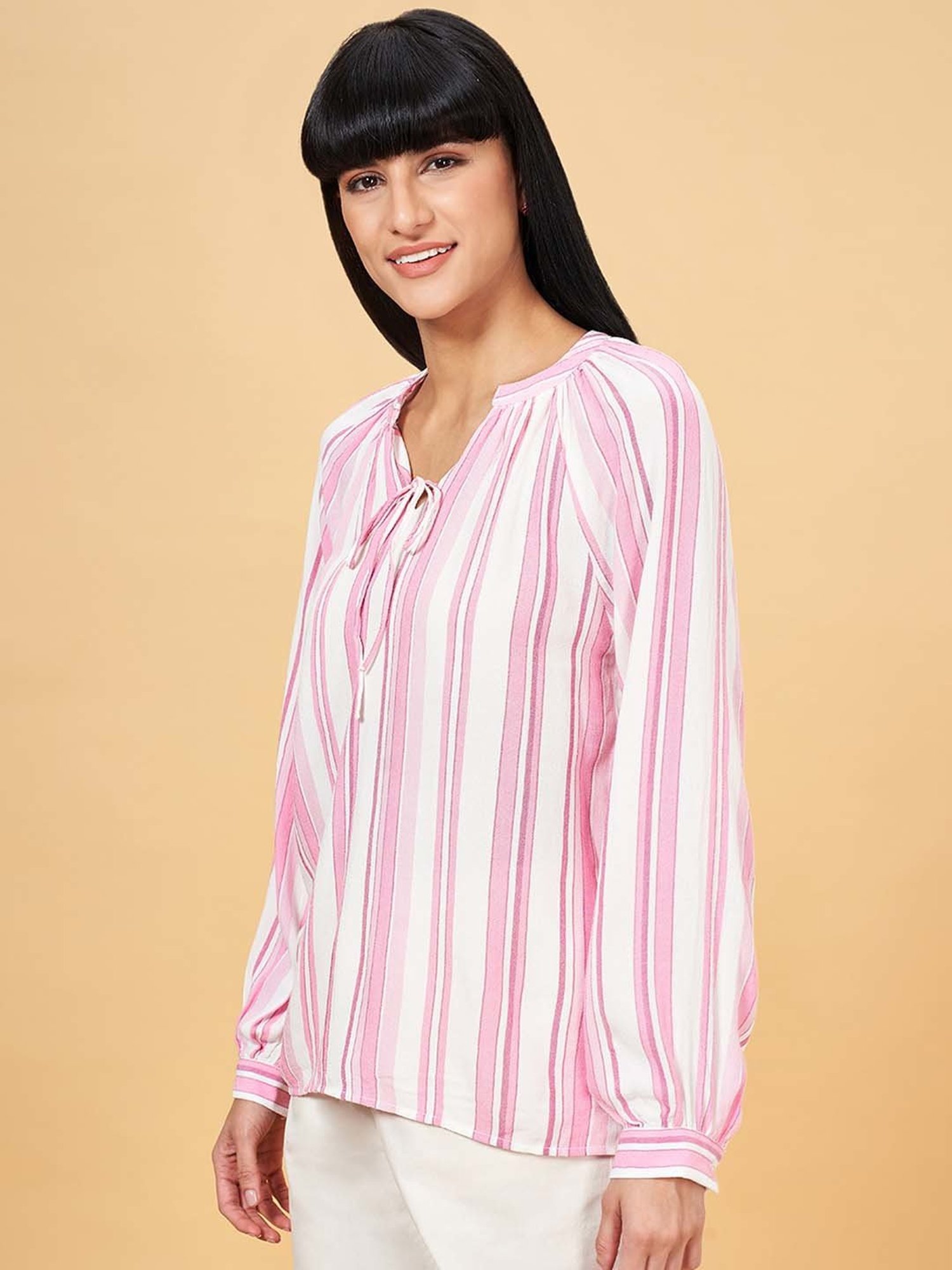 Honey by Pantaloons White & Pink Striped Top
