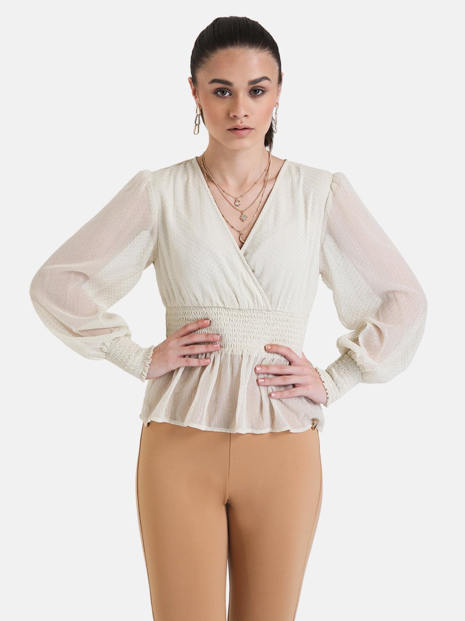 Kazo Off White Self Design Top