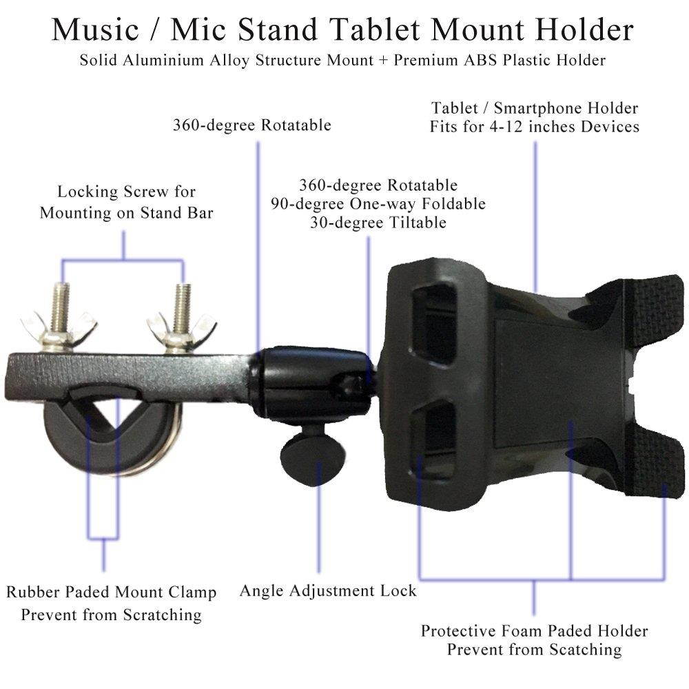 Etubby 4-12.5 Inches Music/Microphone Stand Tablet Holder Aluminum Alloy Phone Holder Cradle Mount for Apple iPhone iPad, Google Nexus, Galaxy Tab and Any Other 4-12.5 Smartphones & Tablets