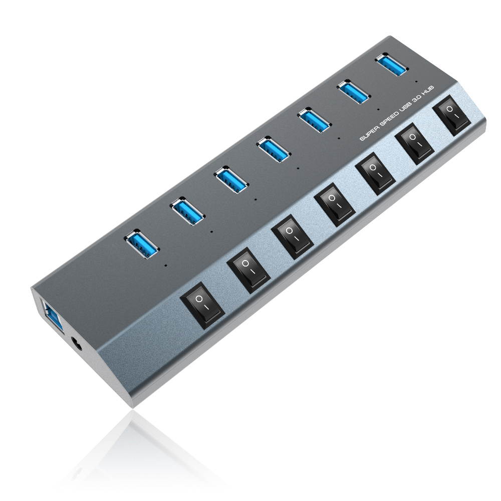 7-Port USB 3.0 Superspeed Hub with 48W Power Adapter, On/Off Switches with BC 1.2 Charging  up to 5V/2.4A per port Support for Macbook, iPad, iPhone, Laptops, Tablets, Mobile HDD and more