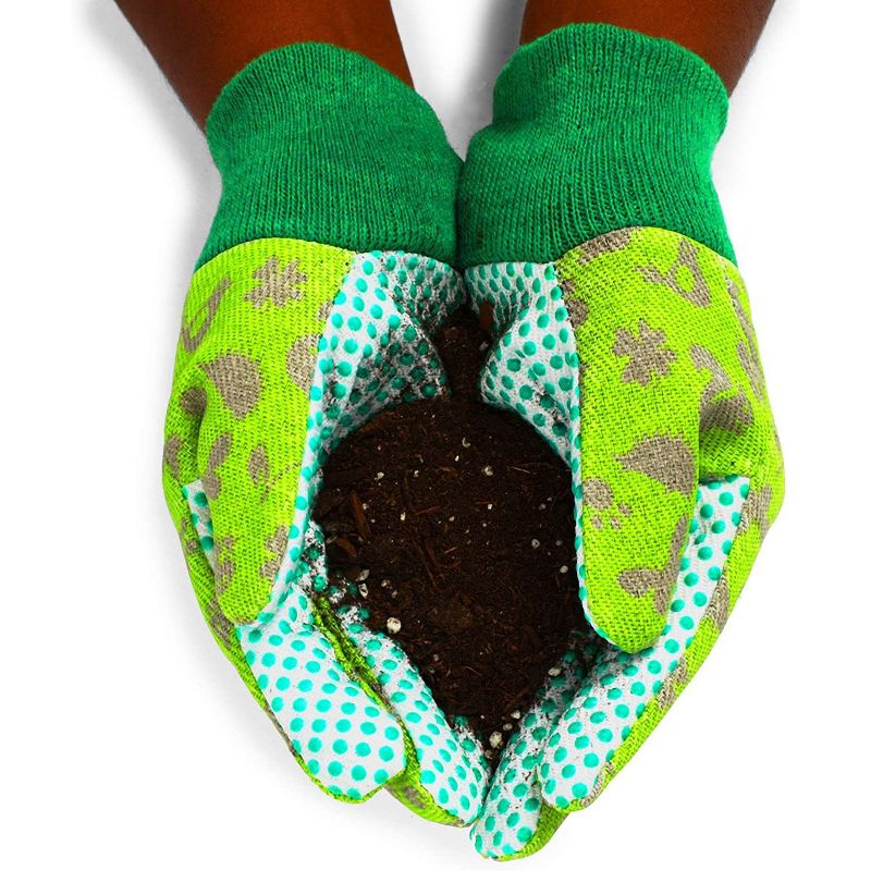 Blue Panda 6 Pairs Green Kids Garden Work Gloves, Children Gardening Working Gloves, Ages 3-6