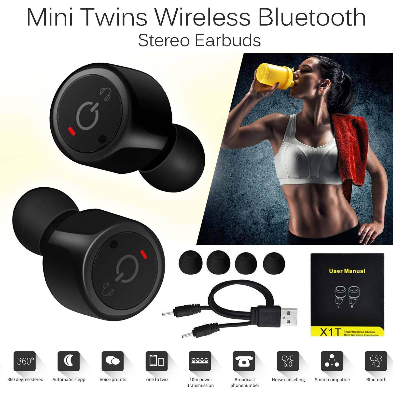 Mini Wireless Bluetooth Earbuds With Mic True Bass Twins Stereo In-Ear Earphone
