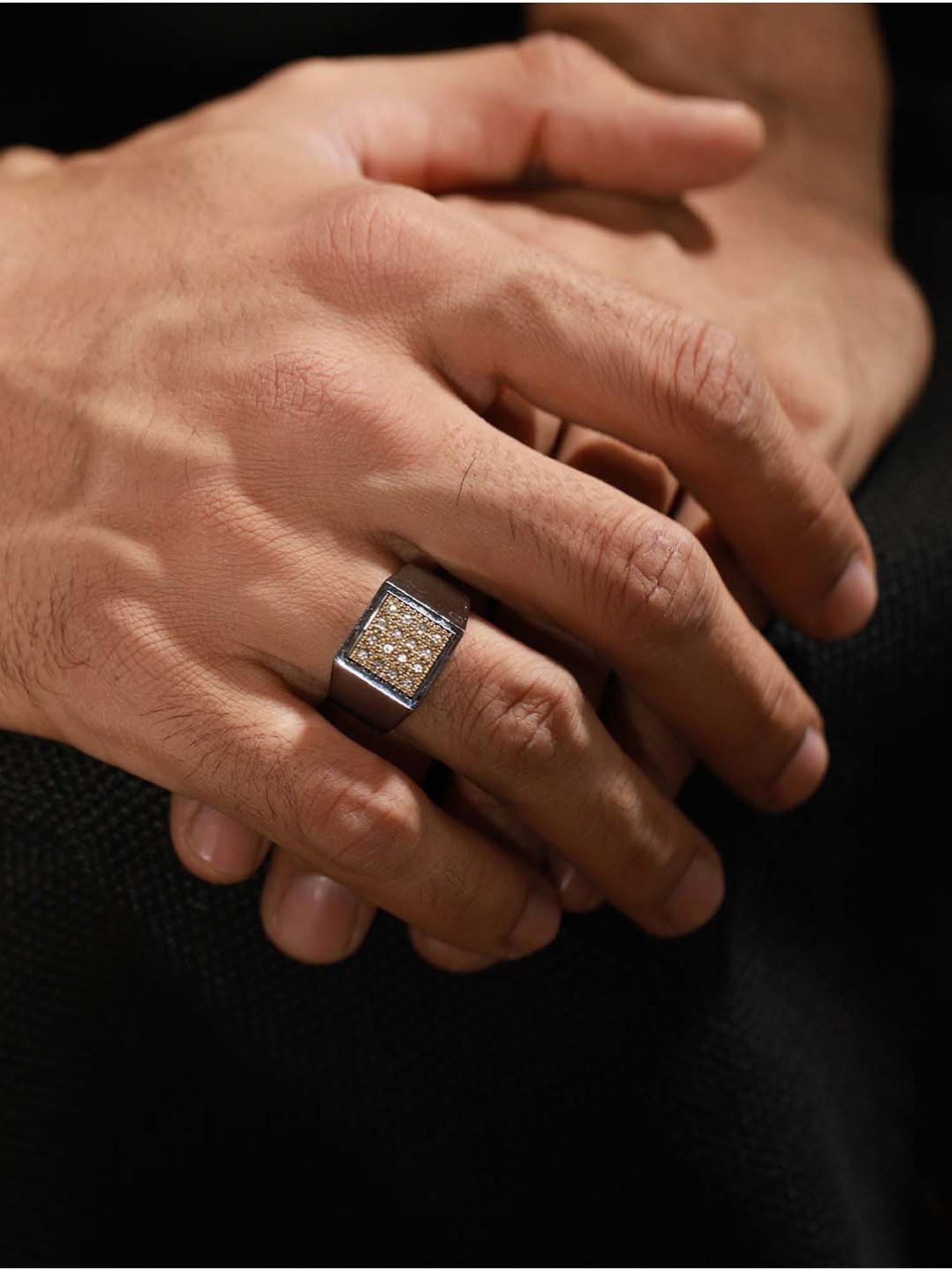 Bold by Priyaasi Square AD Gold-Toned Silver-Plated Ring for Men