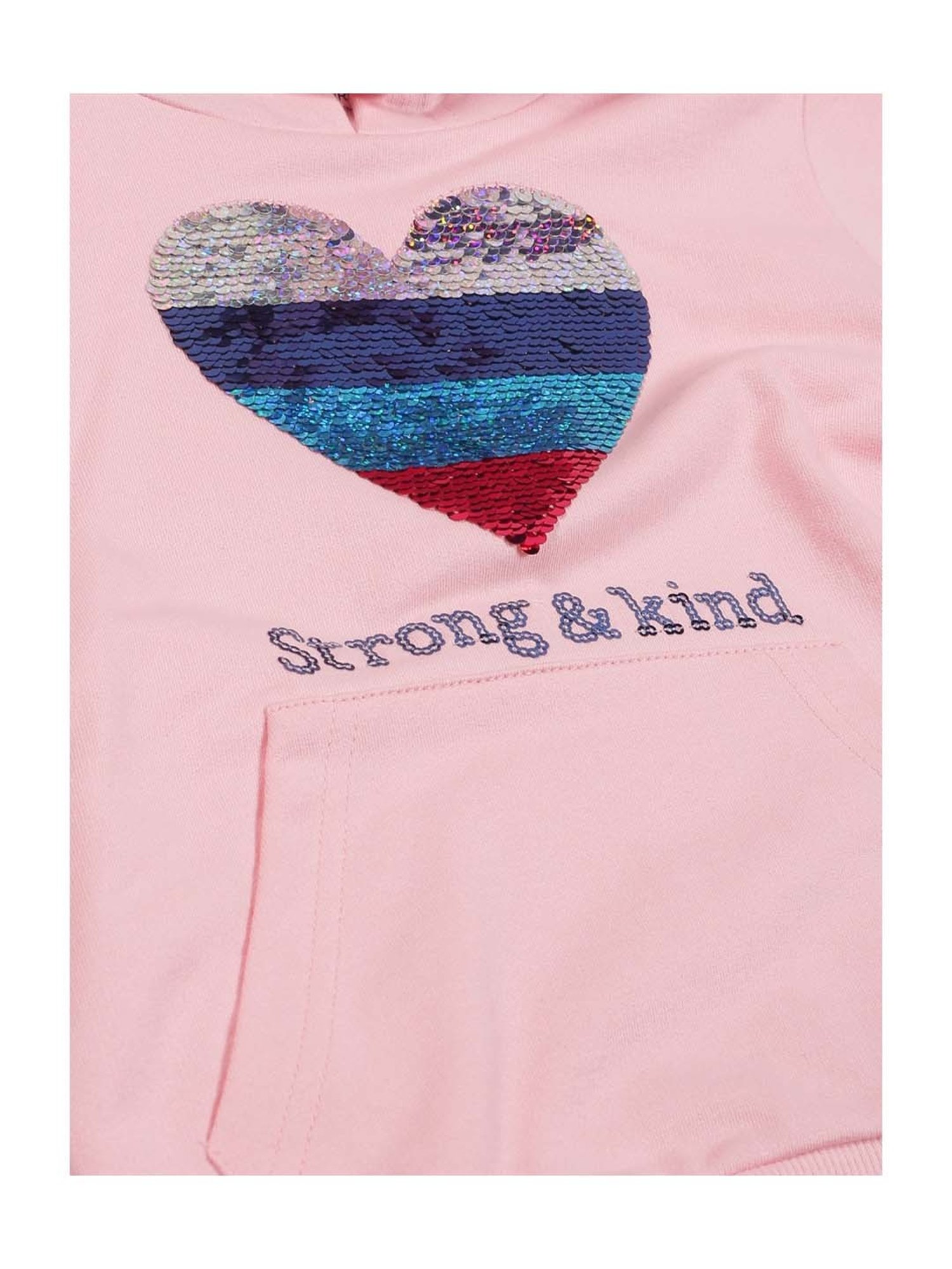 Plum Tree Kids Pink & Blue Cotton Sequence Full Sleeves Hoodie