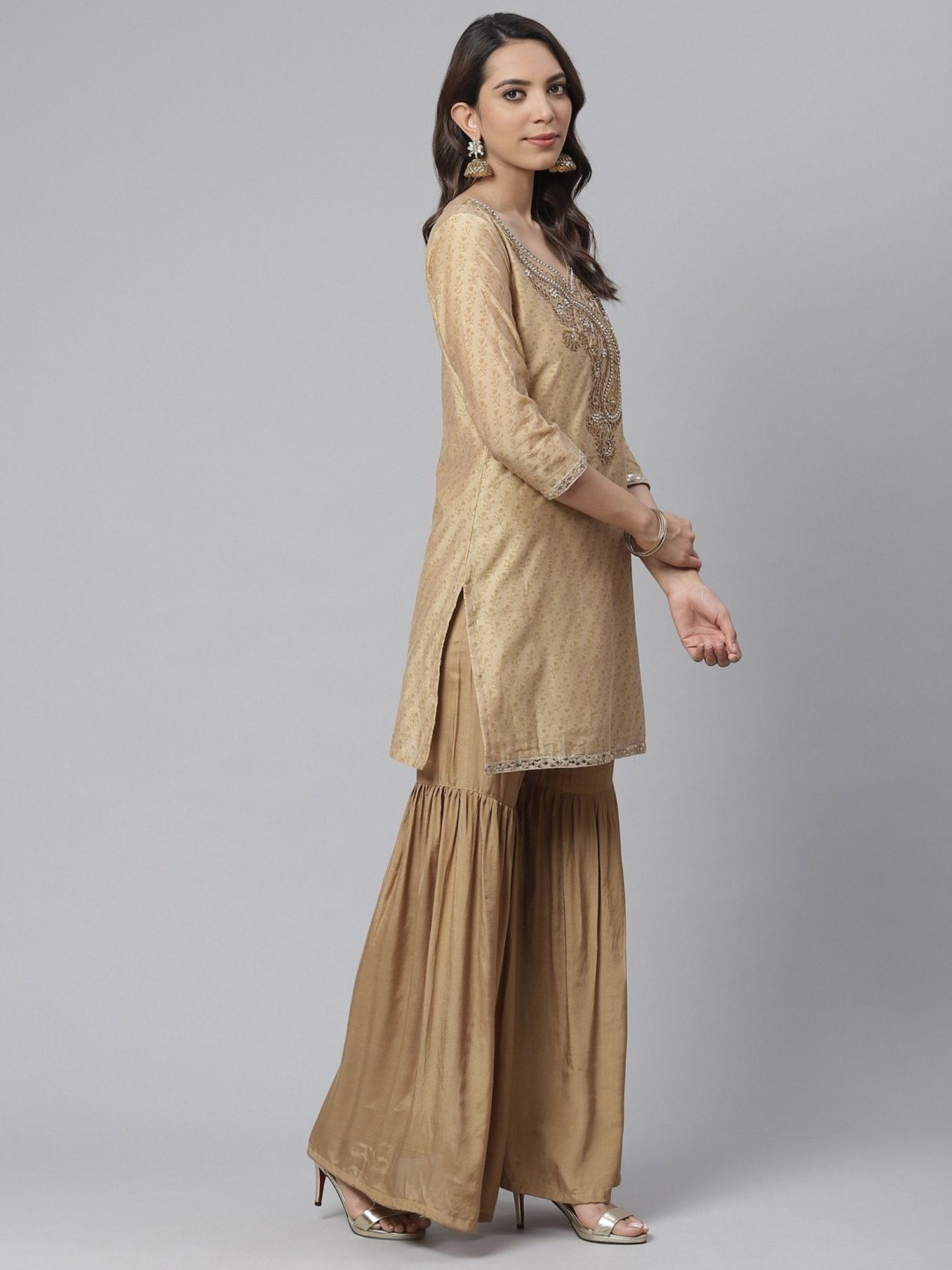 Readiprint Fashions Beige Embroidered Unstitched Dress Material with Dupatta