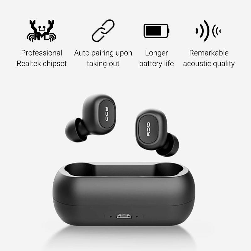 QCY T1C TWS Earphone Blutooth 5.0 Headphone 3D stereo Dual Mic Noise Cancelling Headset with charging box