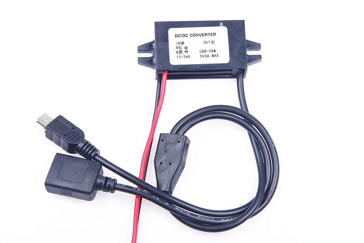 KNACRO DC-DC Convert Step-down power supply module 12V/24V 8~35V to 5V 3A USB female+ mini USB output Waterproof