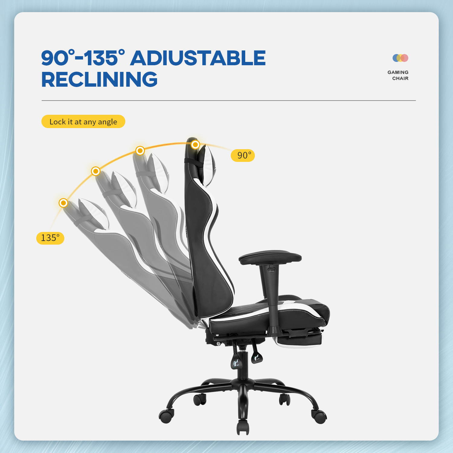 PC Gaming Chair Ergonomic Office Chair Racing Computer Chair with Lumbar Support Headrest Armrest Footrest Task Rolling Swivel Ergonomic E-Sports Adjustable Desk Chair for Men Gamer(White)