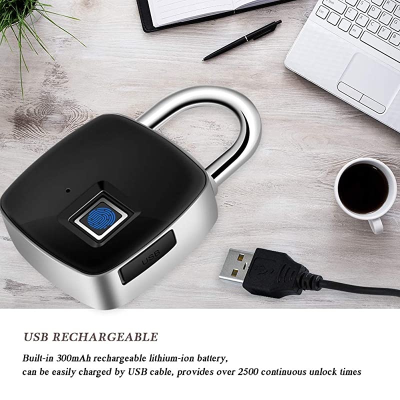 Padlock, Smart Digital Keyless Door Lock Waterproof Security Anti-Theft Travel Padlock for Door Suitcase Bike Black