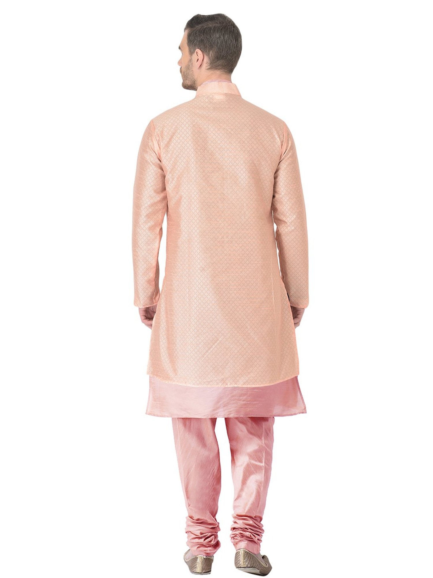 SG RAJASAHAB Peach Regular Fit Self Pattern Kurta Set