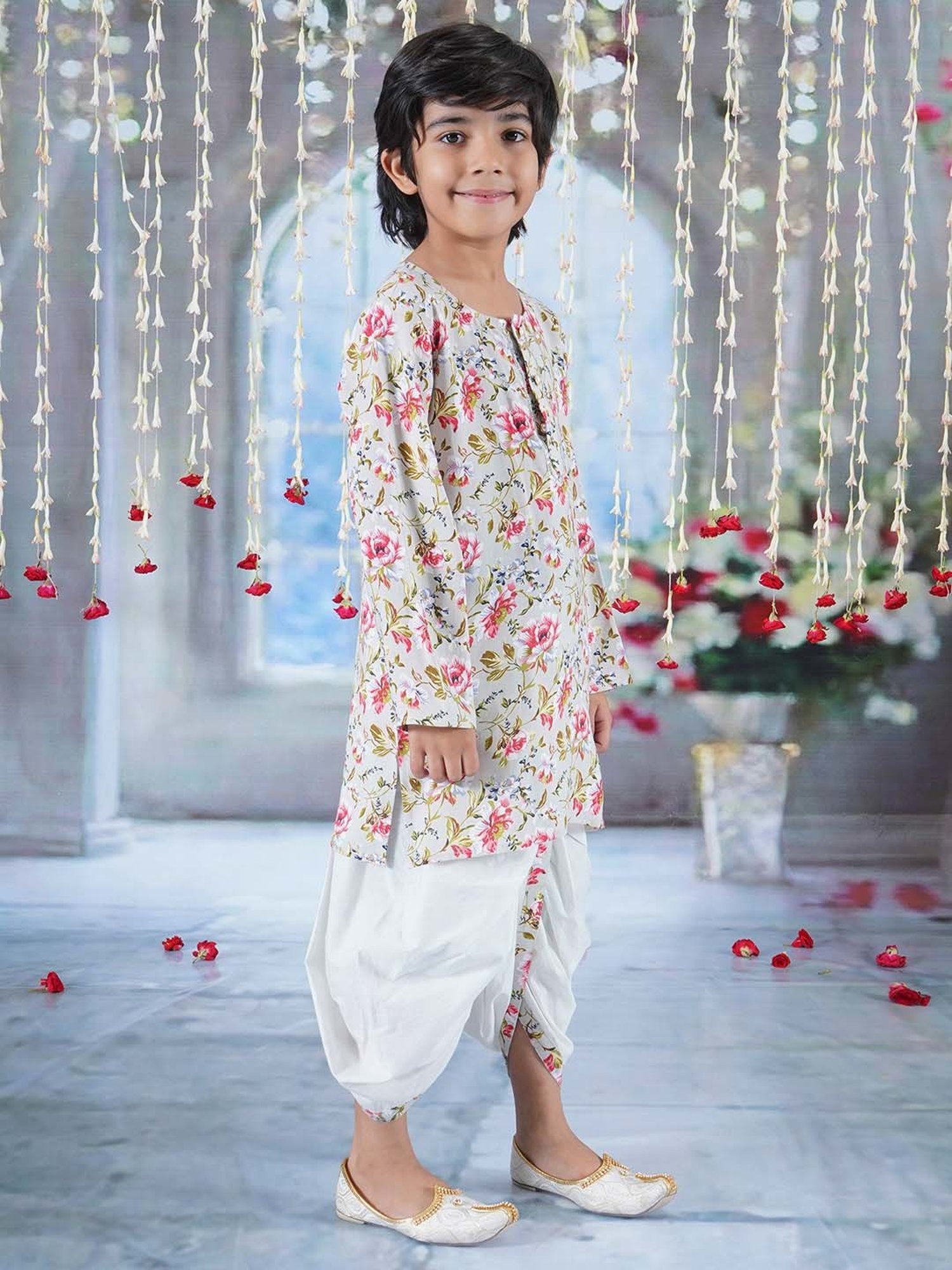 Little Bansi Multicolor Cotton Floral Print Full Sleeves Kurta Set