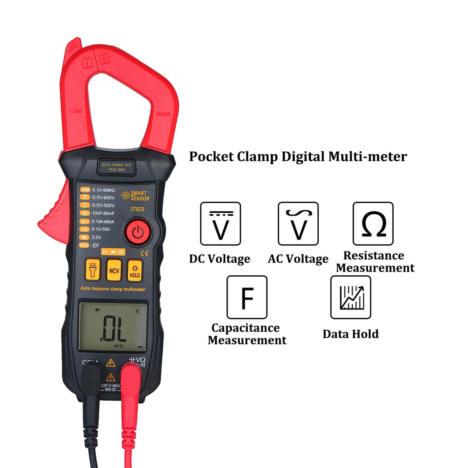 SMART SENSOR Digital Clamp Meter High Precision Automatic Range Multimeter AC Clamp Ammeter Clamp Gauge ST823