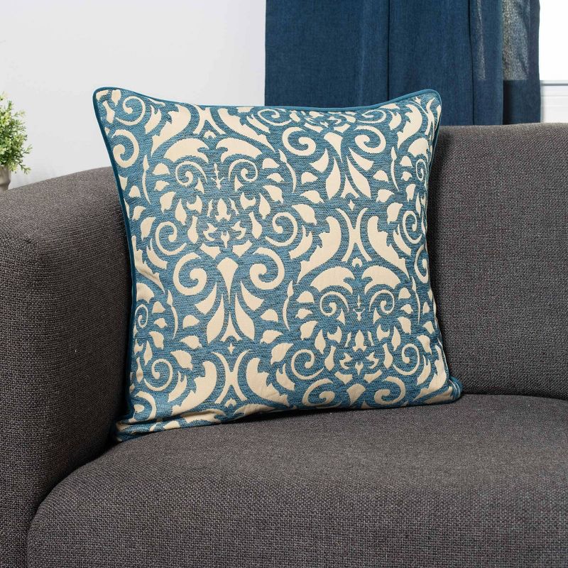 22"x22" Rouleau Jacquard Decorative Throw Pillow Blue - SureFit