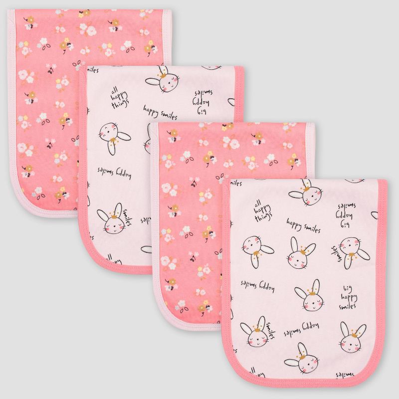 Gerber Baby Girls' 4pk Bunny Interlock and Terry Burp Cloth Set - Pink
