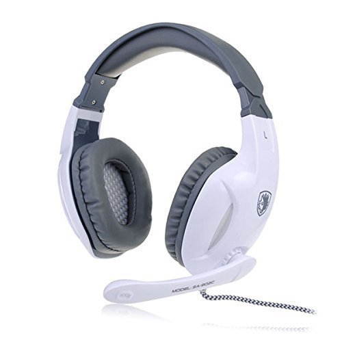 Sades Gaming Headset 3.5mm Wired Stereo Headphone Headband LED Light Over-Ear Noise Cancelling Headphones with Microphone Volume Control for PC Computer (white)