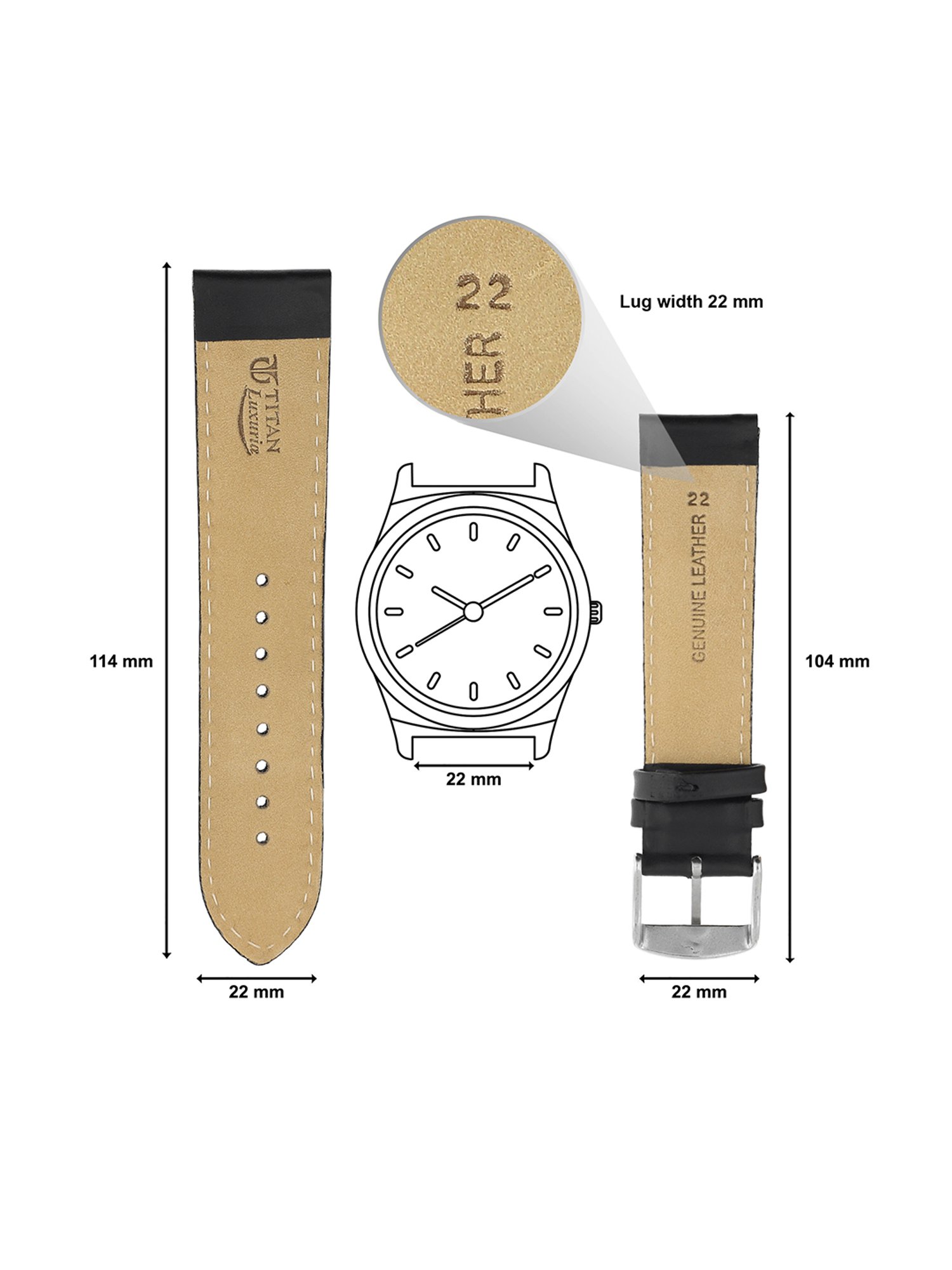 Titan 24 mm Tan Genuine Leather Strap for Men