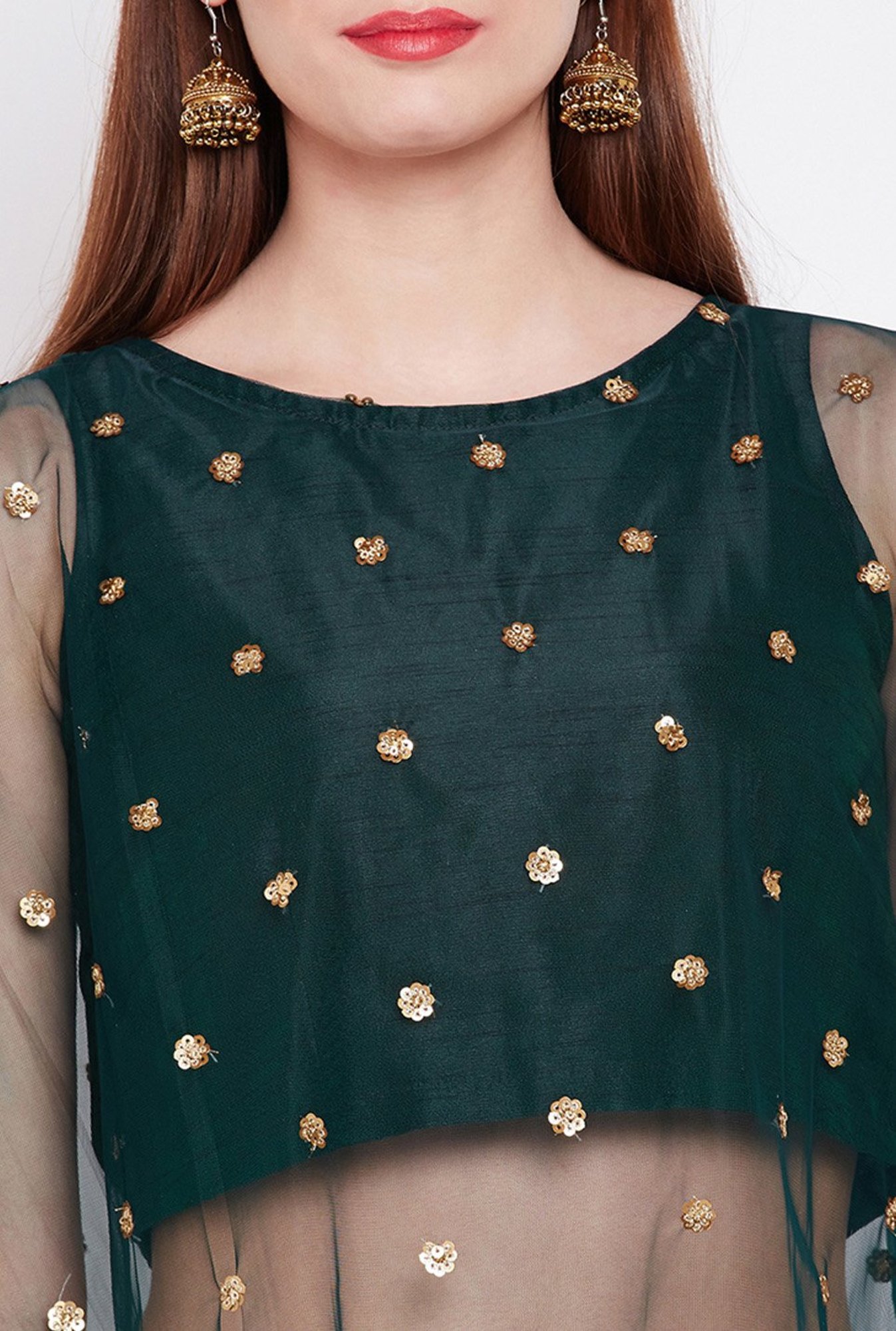 Studio Rasa Green Embellished Cape Top