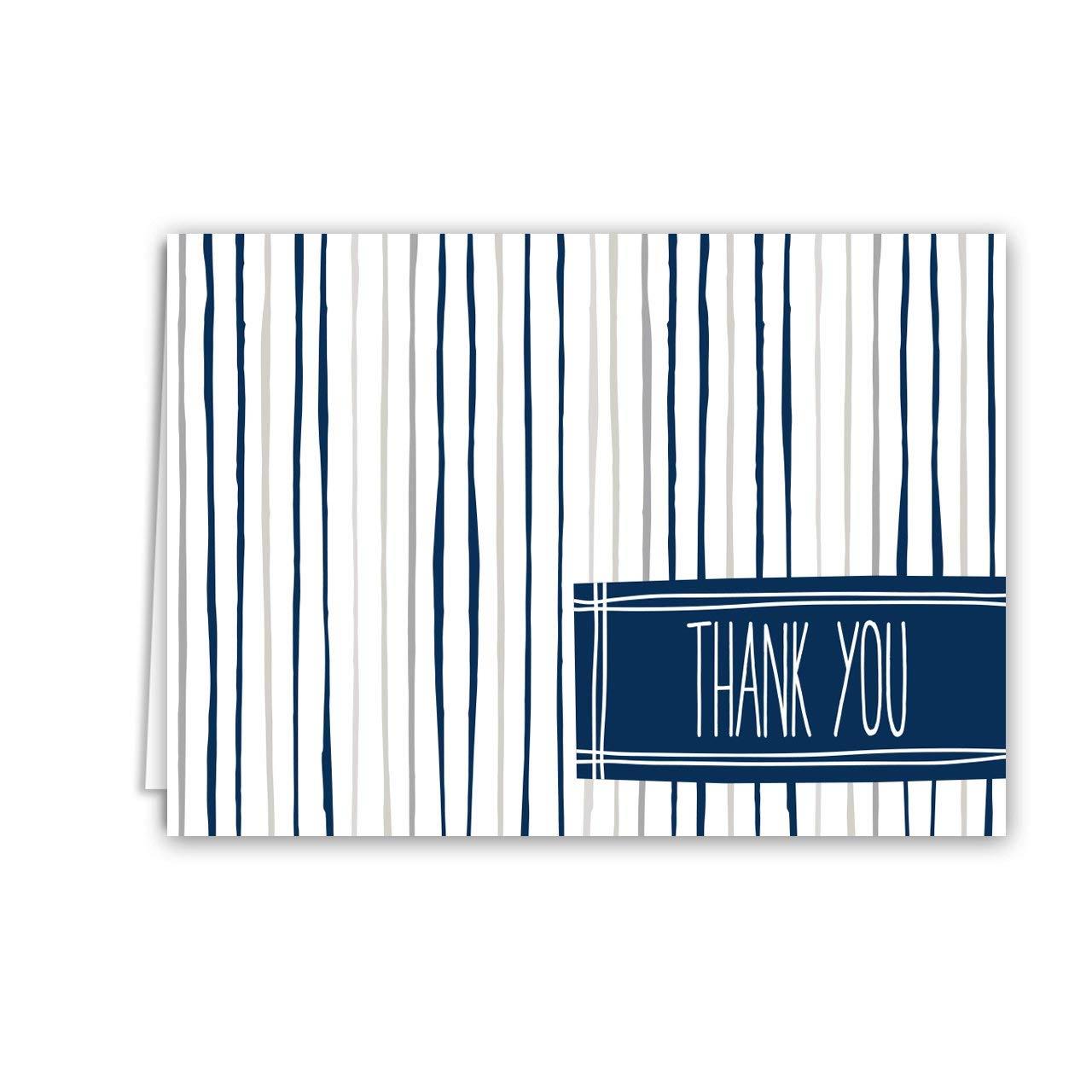 Navy Patterns Thank You Folded Assortment Card Pack - Set of 36 Cards, 6 Designs - 6 Cards per Design, 4 7/8'' x 3 1/2''. Blank Inside. Made in The USA. Blank White envelopes Included.