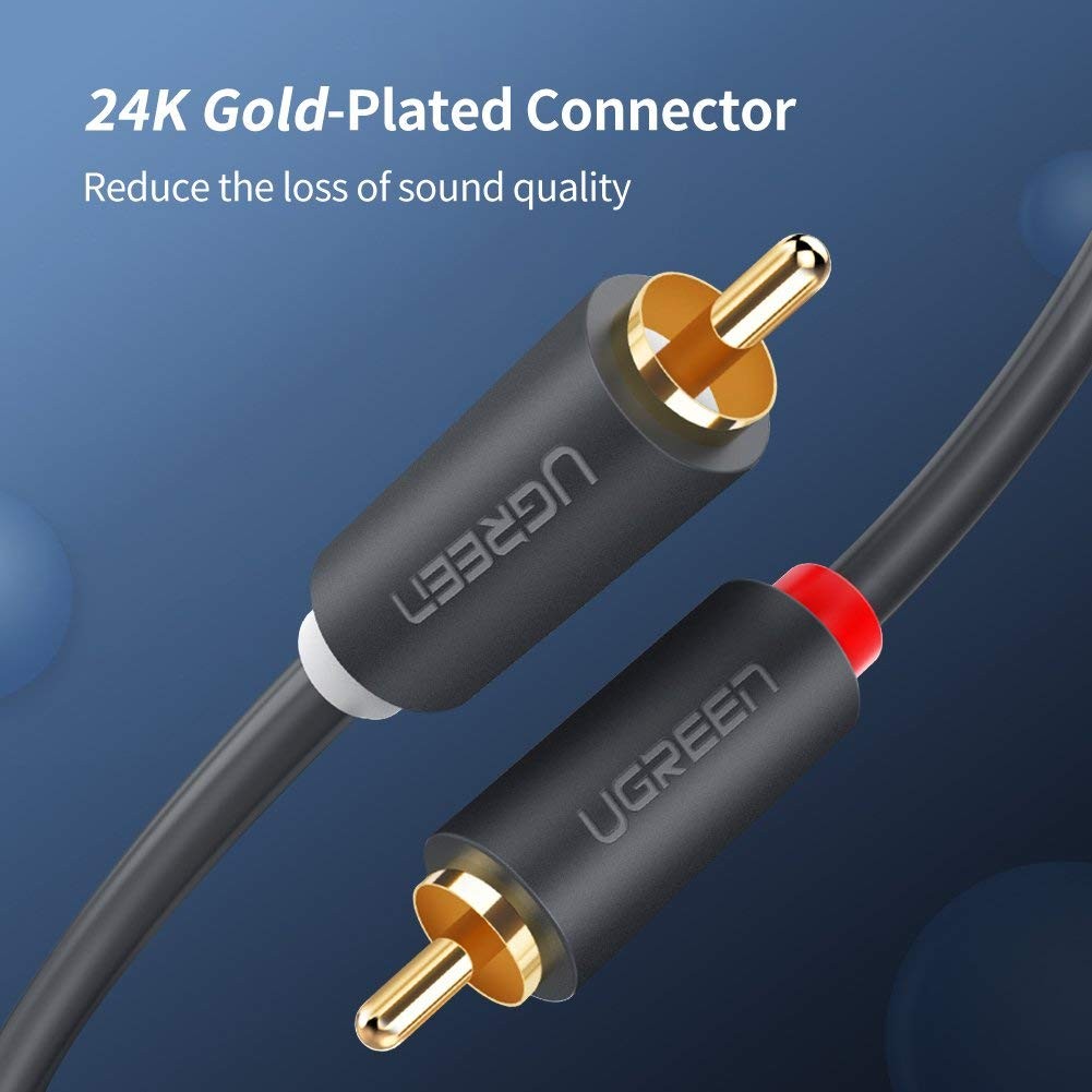 Wanmingtek 2 RCA M/M Stereo Audio Cable [24K Gold Plated | Copper Core] 2RCA Male to 2RCA Male [Left/Right] Premium Sound Quality Plug for Speaker, Turntable,Receiver,Home Theater, Subwoofer, 10 Feet
