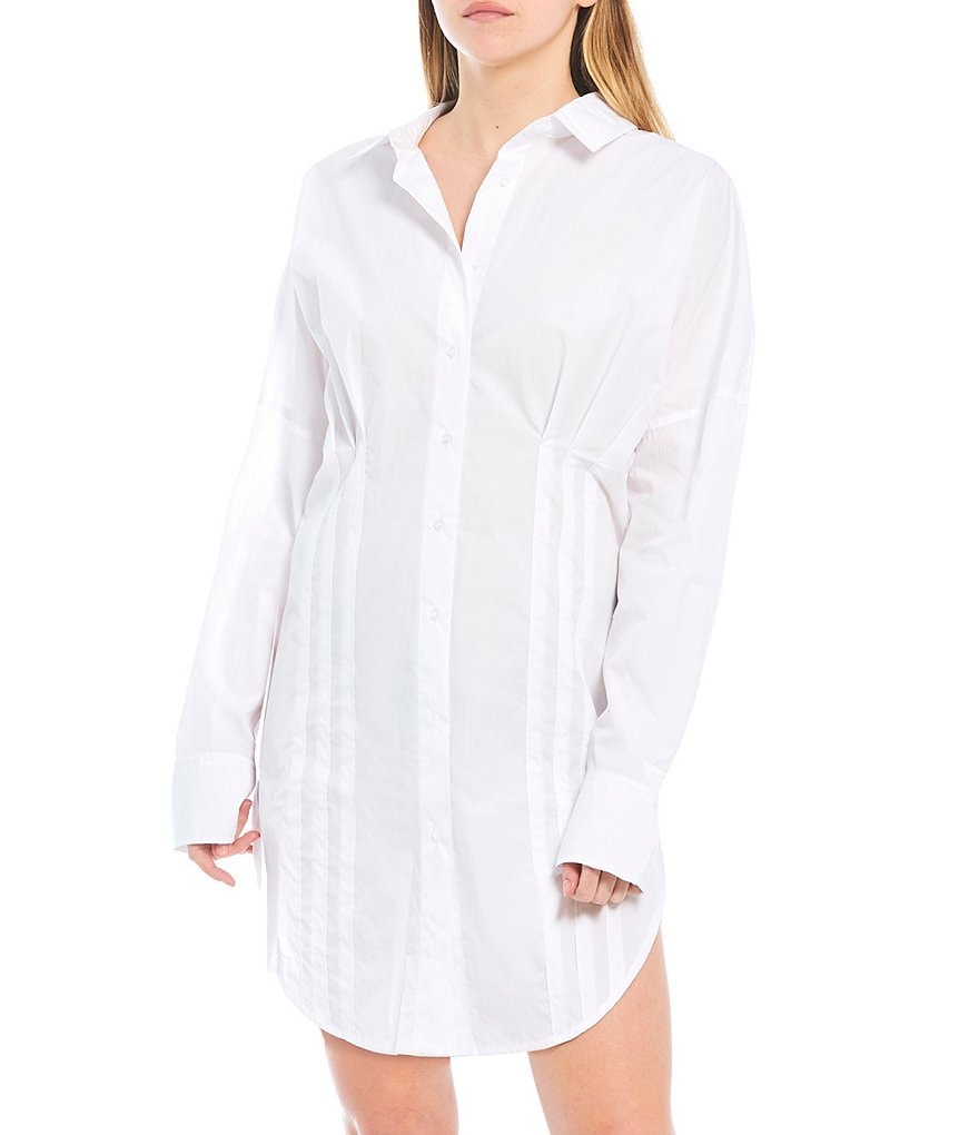 Free People Taia Button Up Fitted Mini Shirt Dress