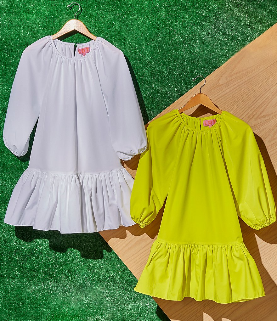 LDT Rachel Jewel Neck Ruffled Poof Swing Dress