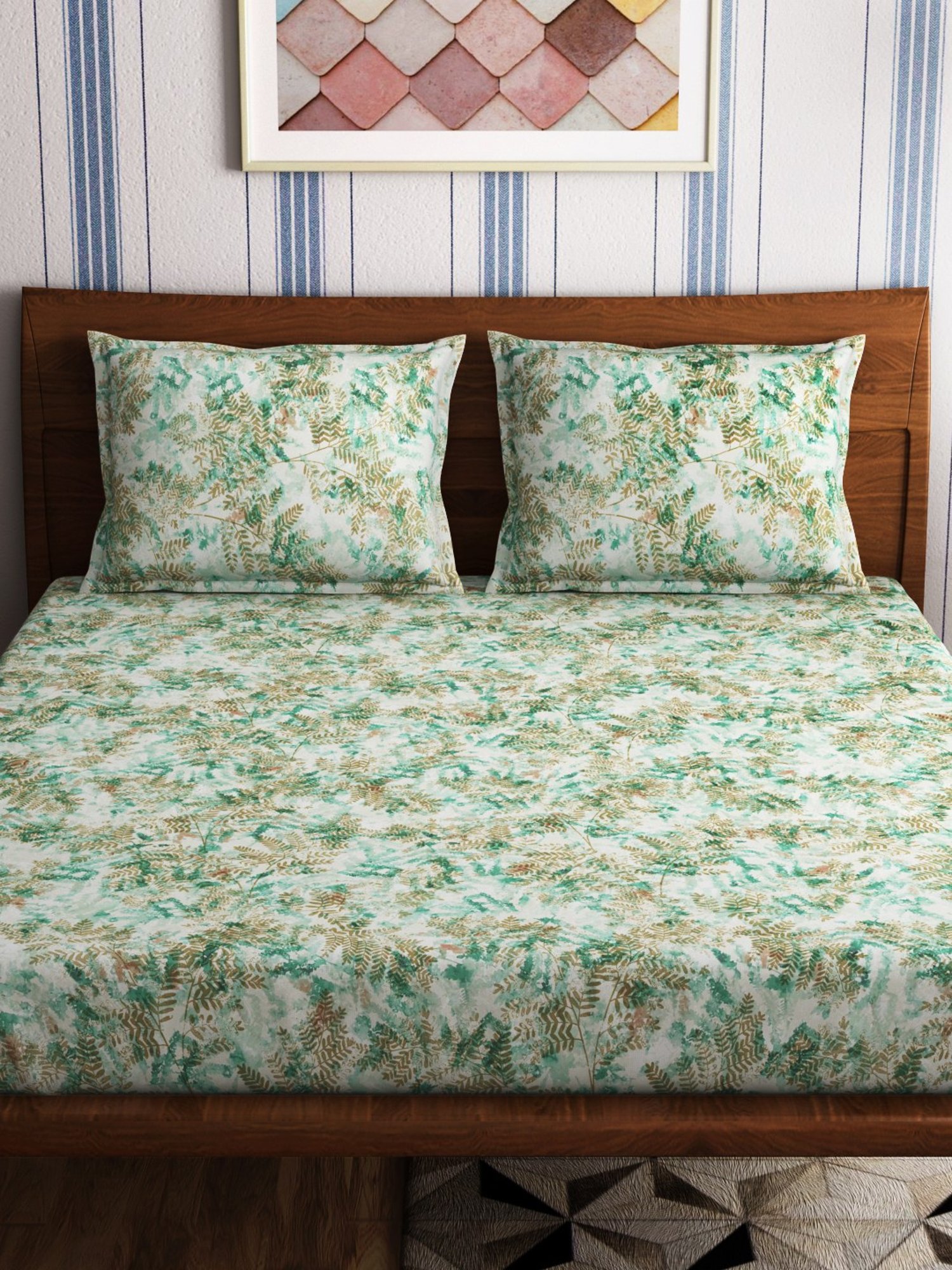 Petal Home Fern Green Cotton 300 TC Bedsheet
