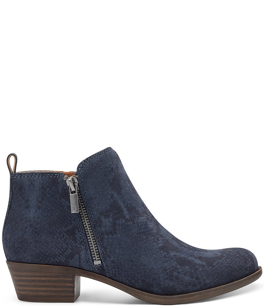 Lucky Brand Basel Printed Suede Side Zip Block Heel Ankle Booties