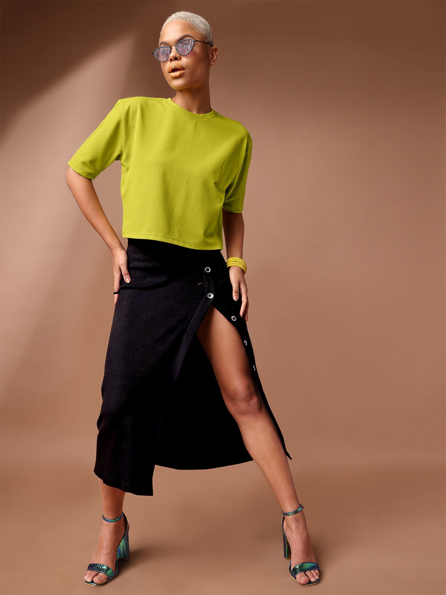 PURVAJA Lime Regular Fit Crop Top