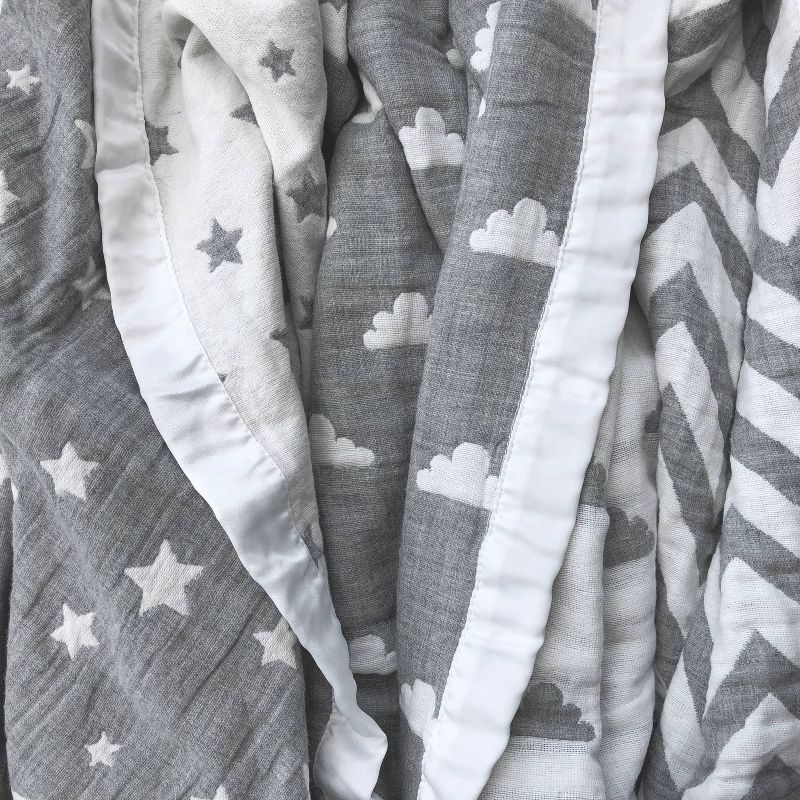 Living Textiles Baby Cotton Muslin Jacquard Blanket - Gray Star