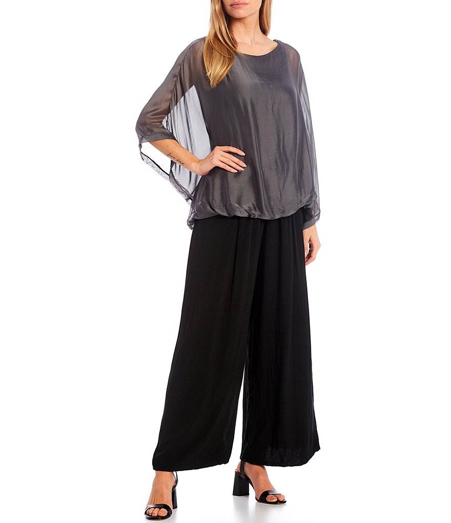 M Made in Italy Silk Blend 3/4 Sleeve Bubble Hem Poncho Top