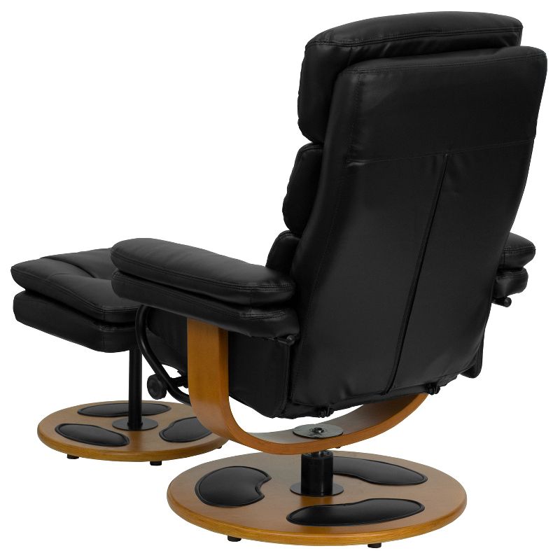 Flash Furniture Contemporary Multi-Position Recliner and Ottoman with Wood Base in Black LeatherSoft