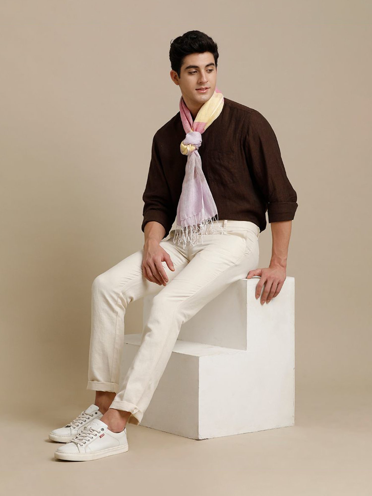 Linen Club Purple Striped Pure Linen Stole