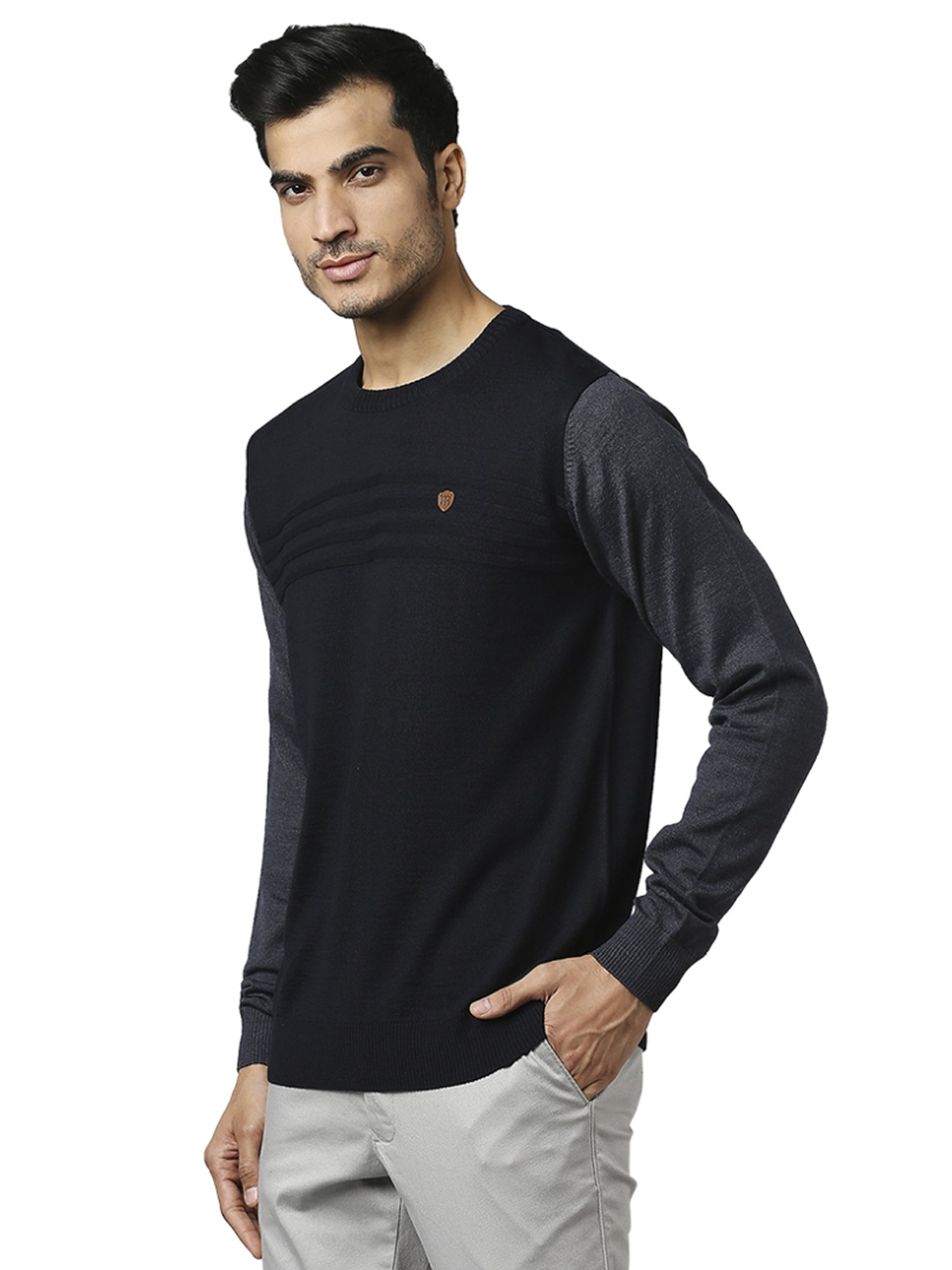 Raymond Black & Grey  Regular Fit Colour Block Sweaters