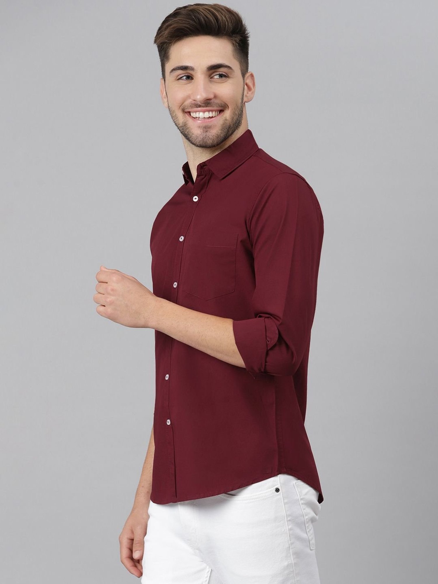 Dennis Lingo Maroon Cotton Slim Fit Shirt