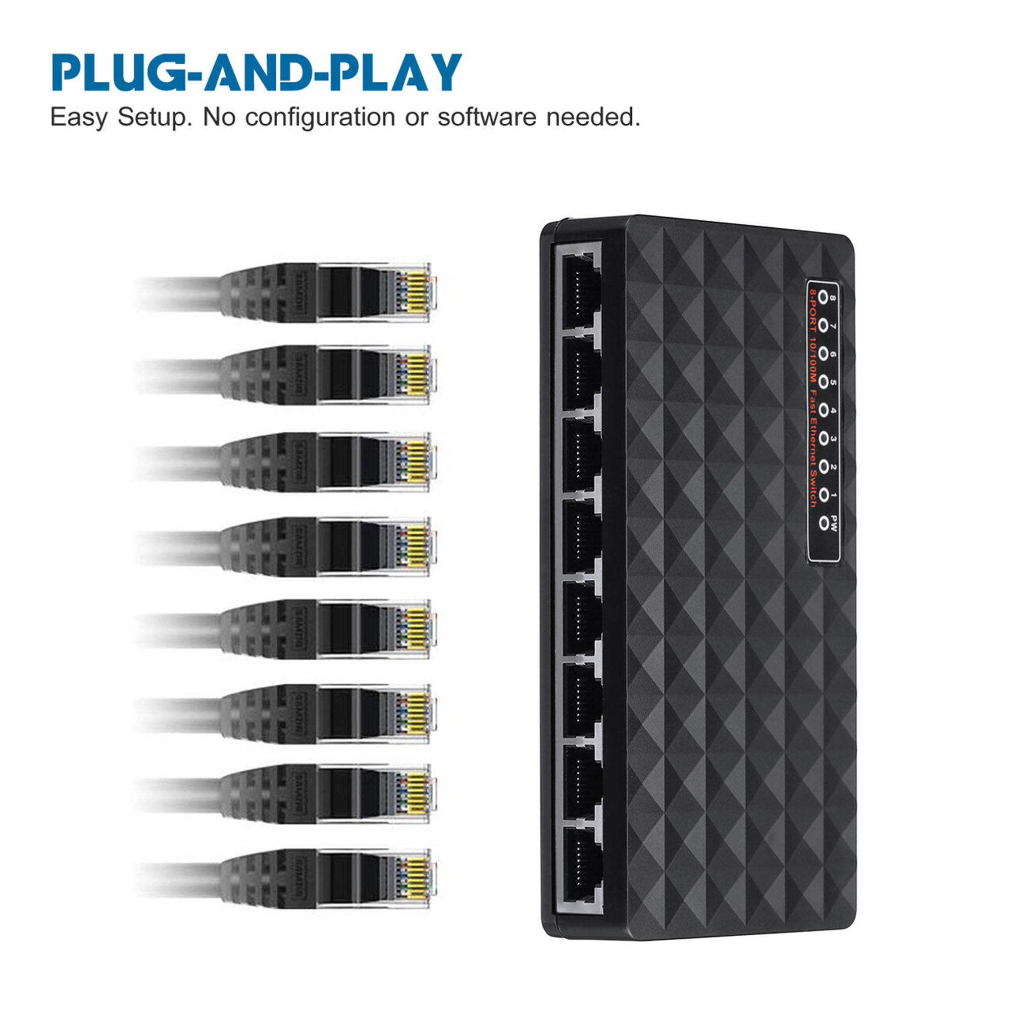 Poweradd 10/100 Mbps 8 Port Fast Ethernet LAN Desktop RJ45 Network Switch Hub Adapter