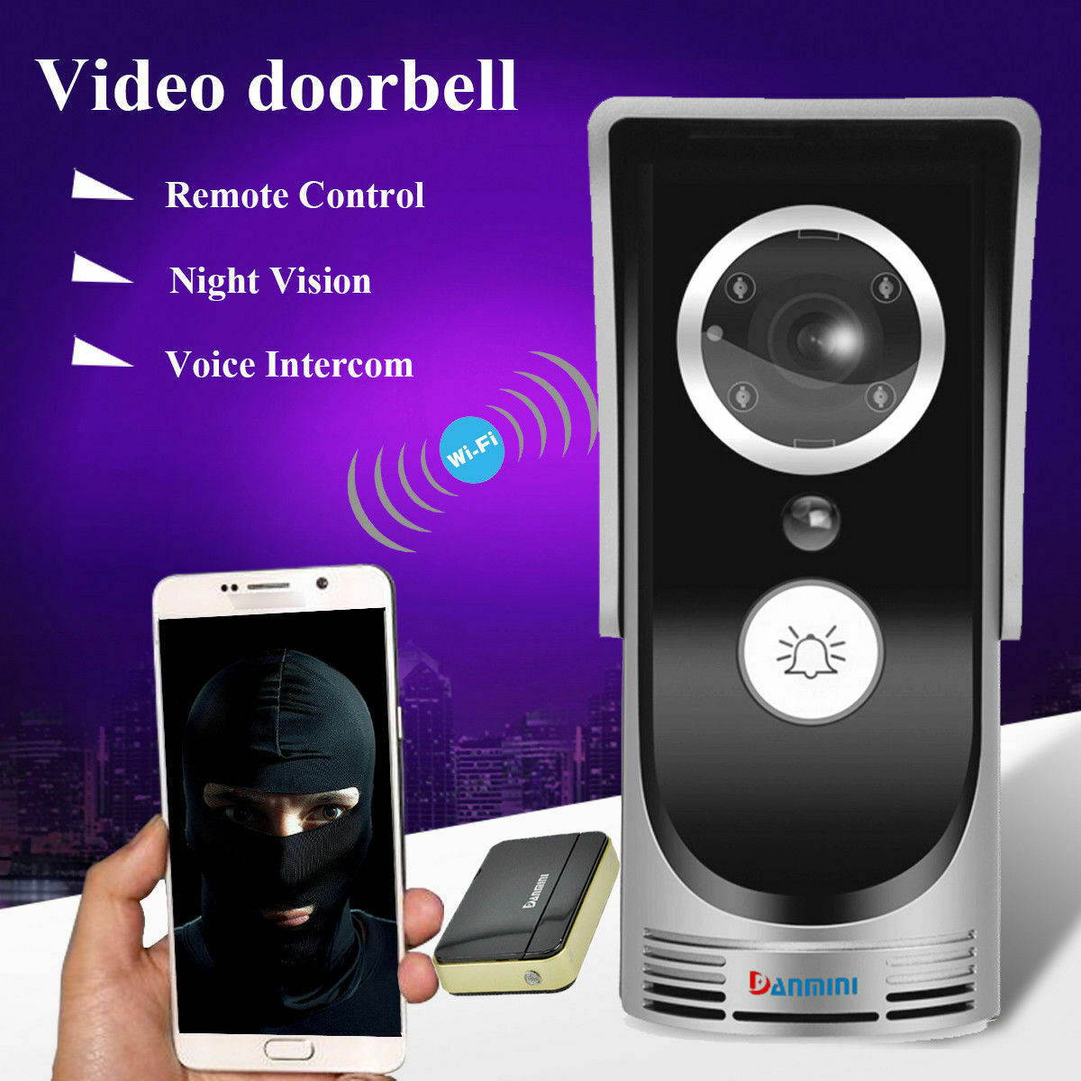 WiFi Ring Video Doorbell Wireless IR-CUT Camera Intercom Security With Music Box