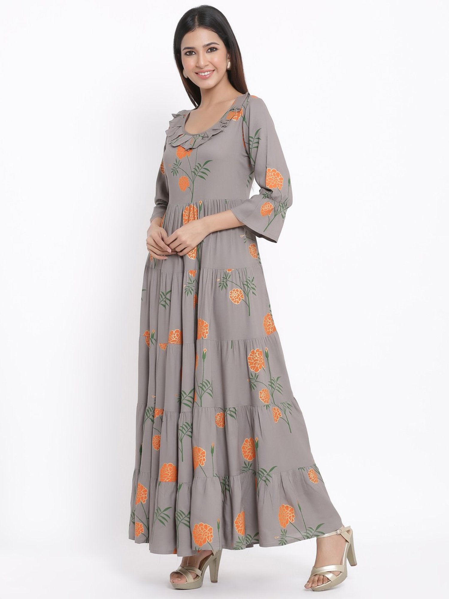 Kipek Grey Rayon Printed Kurta