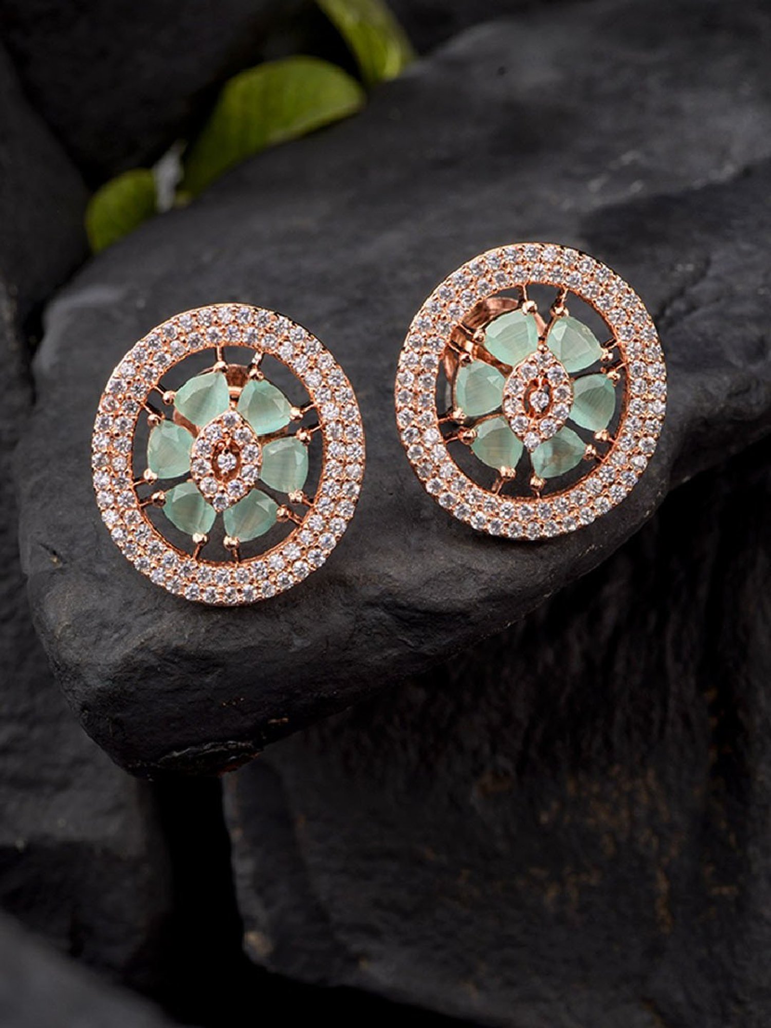 Saraf RS Jewellery Floral Design Blue Tops with AD Earrings