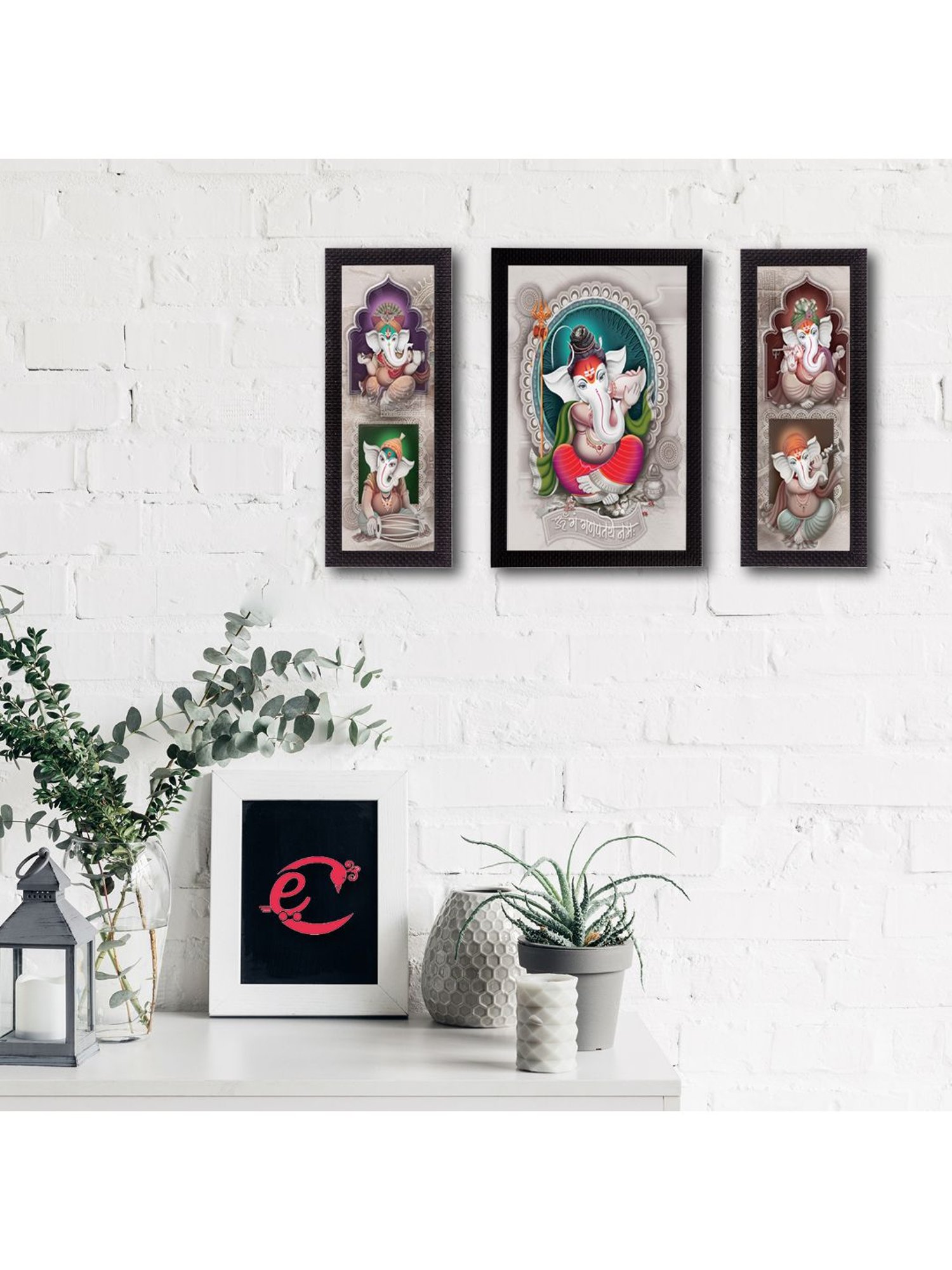 eCraftIndia Set of 3 Lord Ganesha Satin Matt Texture UV Art Painting