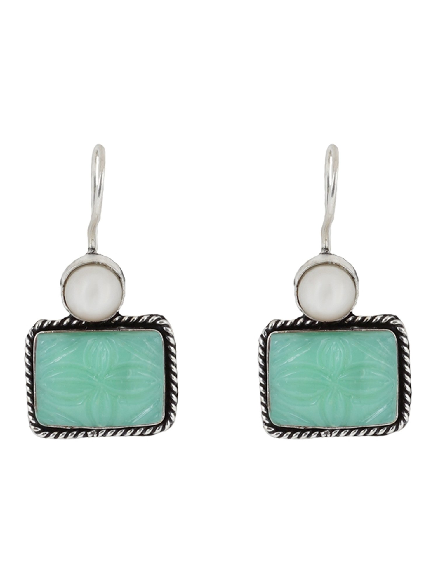 Teejh Ethnic Diti Mint Green Stone & Pearl Drop Earrings