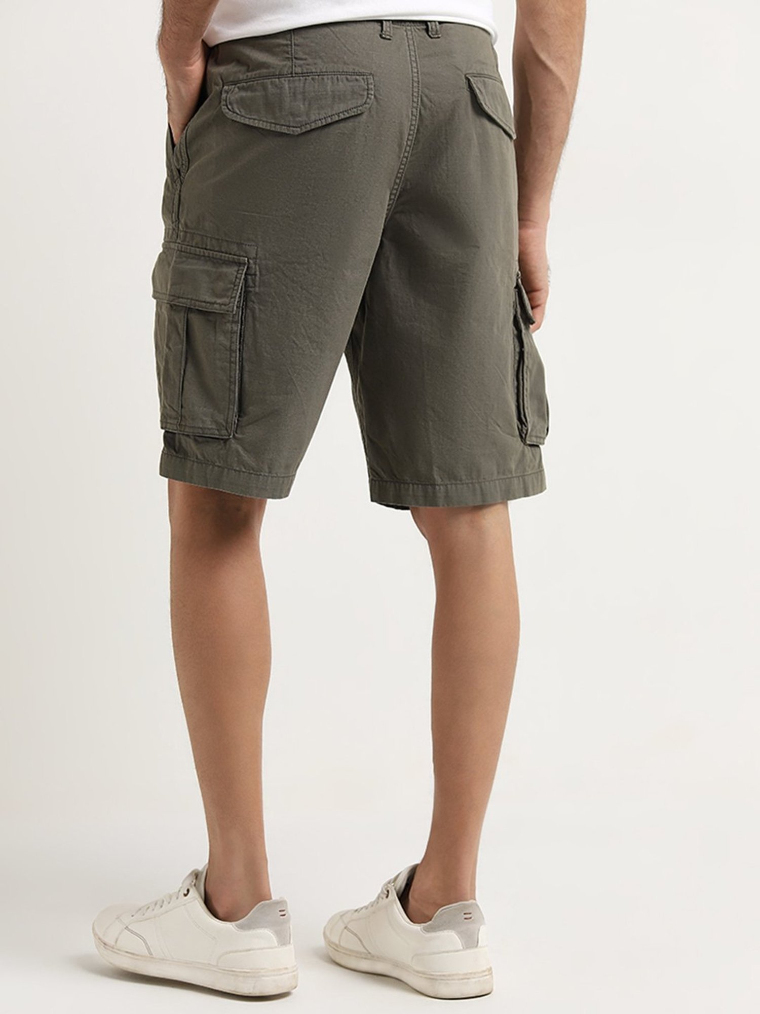 WES Casuals by Westside Olive Relaxed-Fit Mid-Rise Cotton Shorts