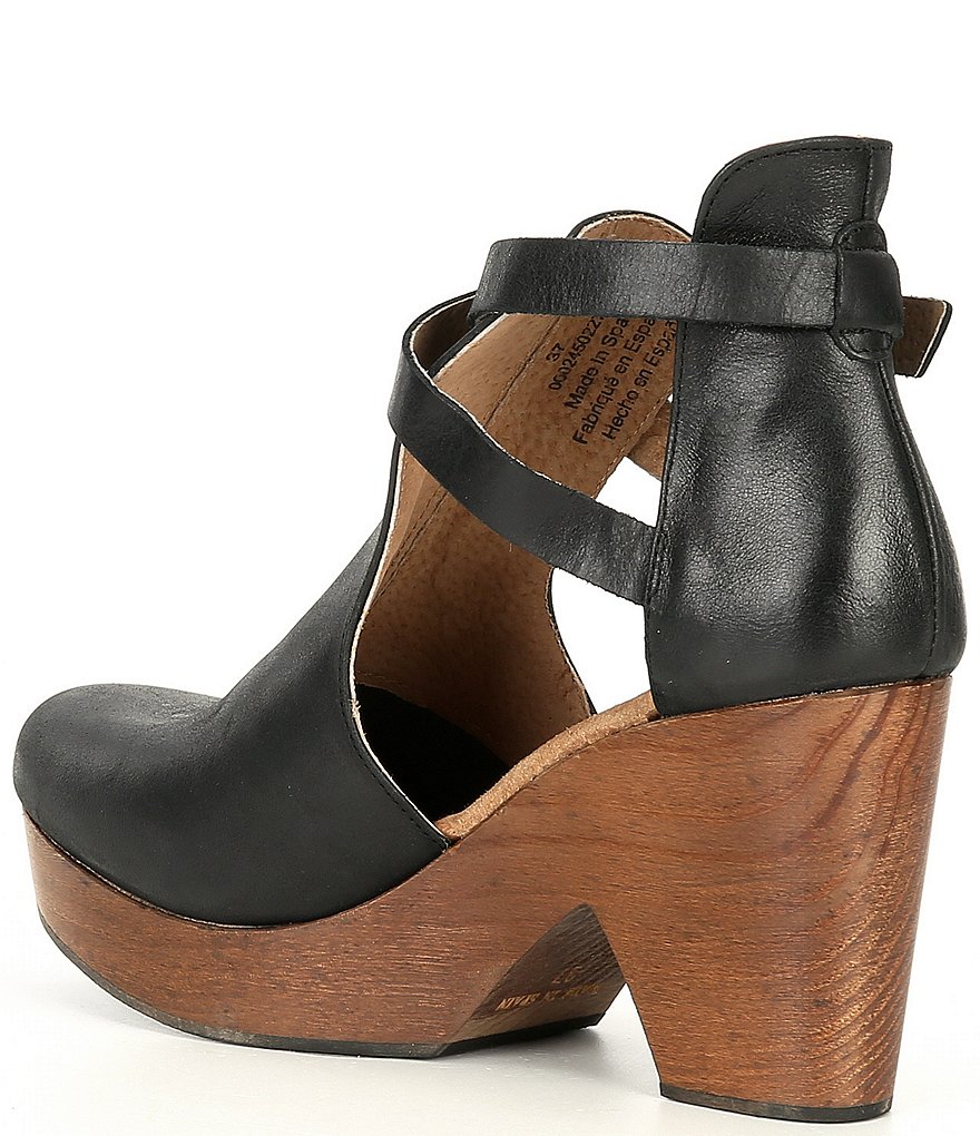 Free People Cedar Leather Buckle Wood Clogs