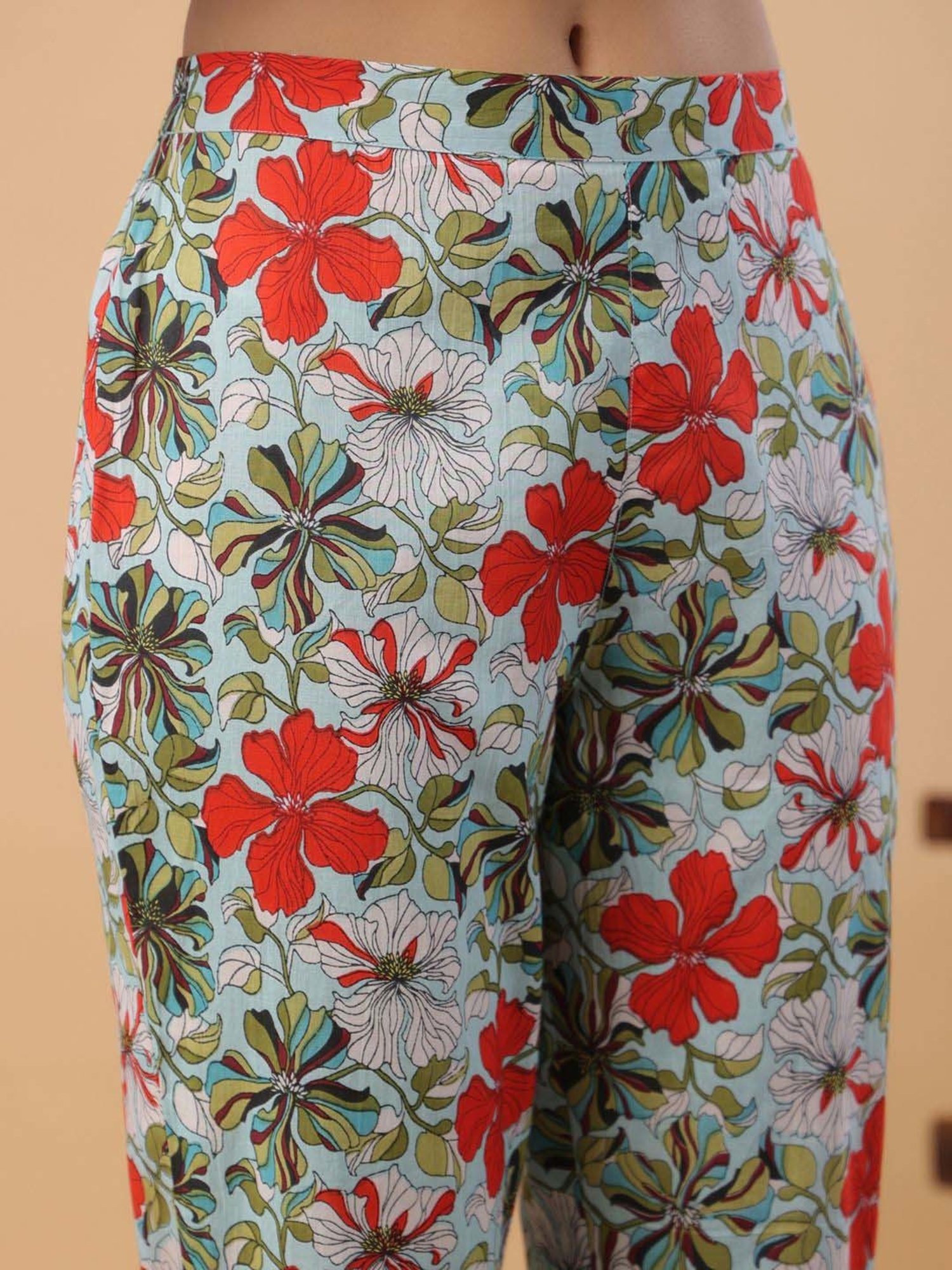 Janasya Blue Cotton Floral Print Co-Ord Set