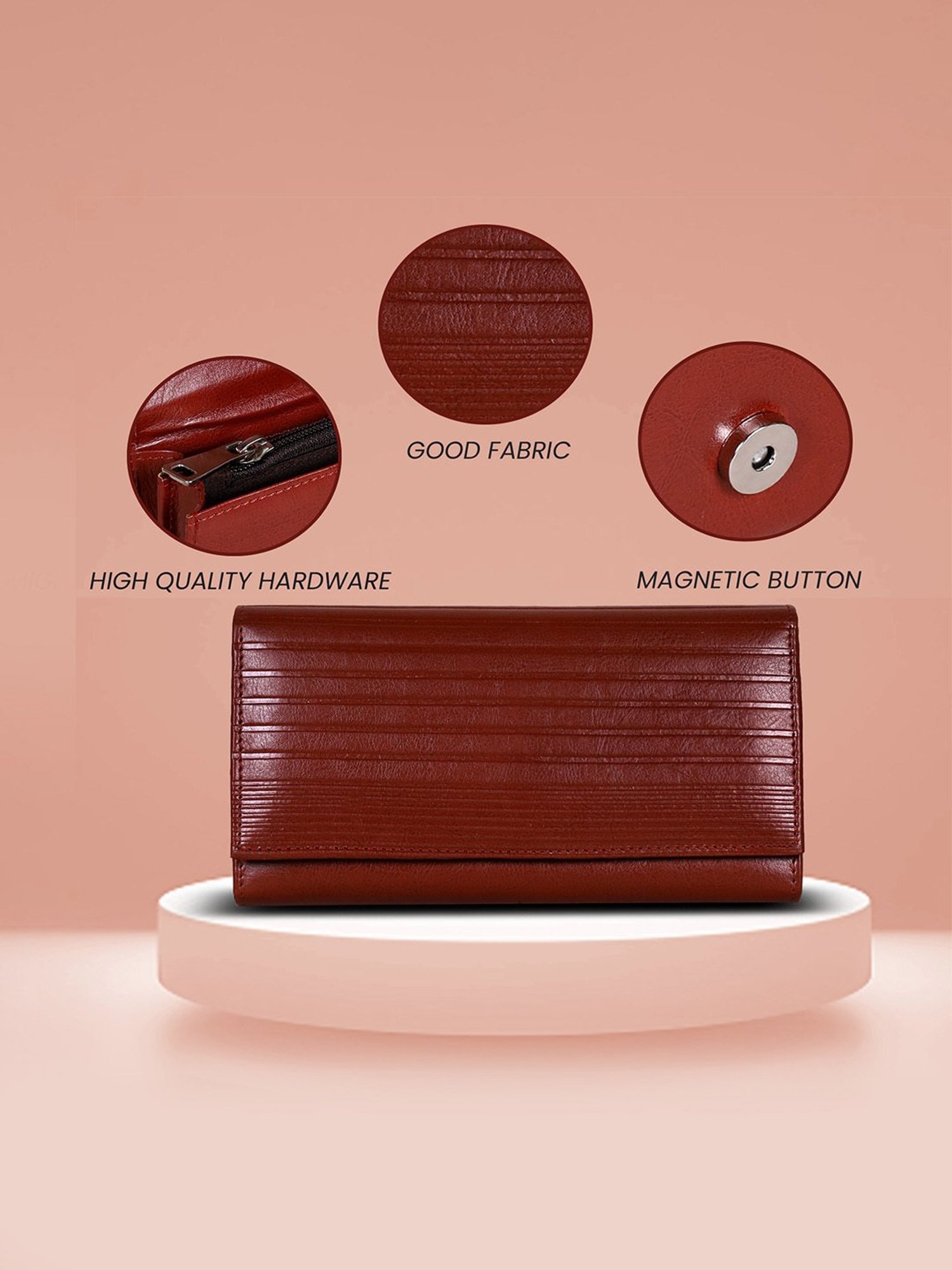 Abeeza Brown Leather Large Clutch